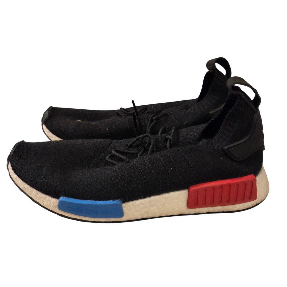 Adidas NMD R1 Primeknit Mens 9.5 Core‎ Black Red Blue GZ0066 Running Shoes